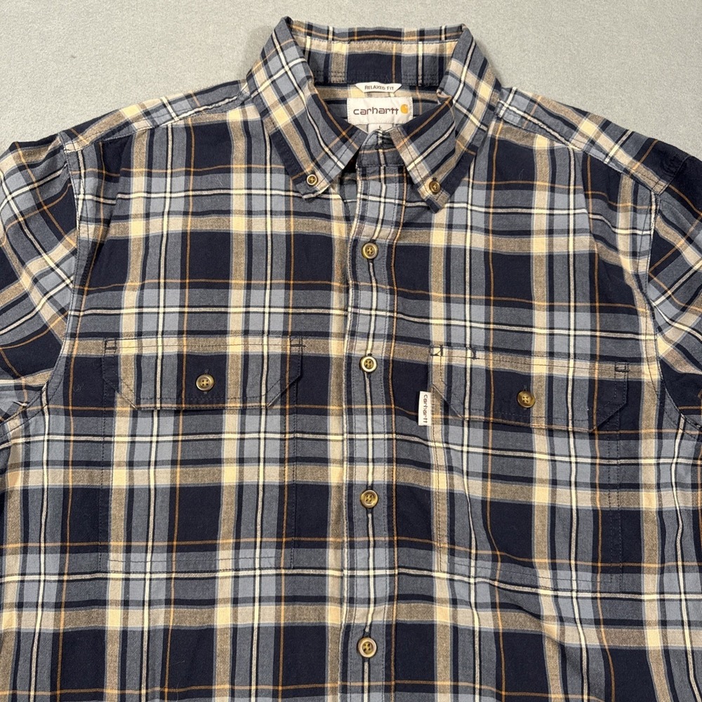 Carhartt Shirt Mens LARGE Blue Long Sleeve Button Up Relaxed Fit Workwear